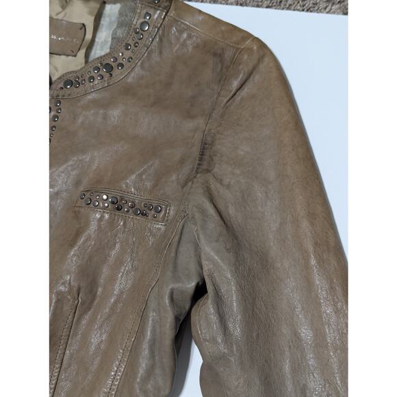 Vintage Violanti Studded Leather Jacket Linen Lined Brown Western Streetwear - Picture 9 of 9
